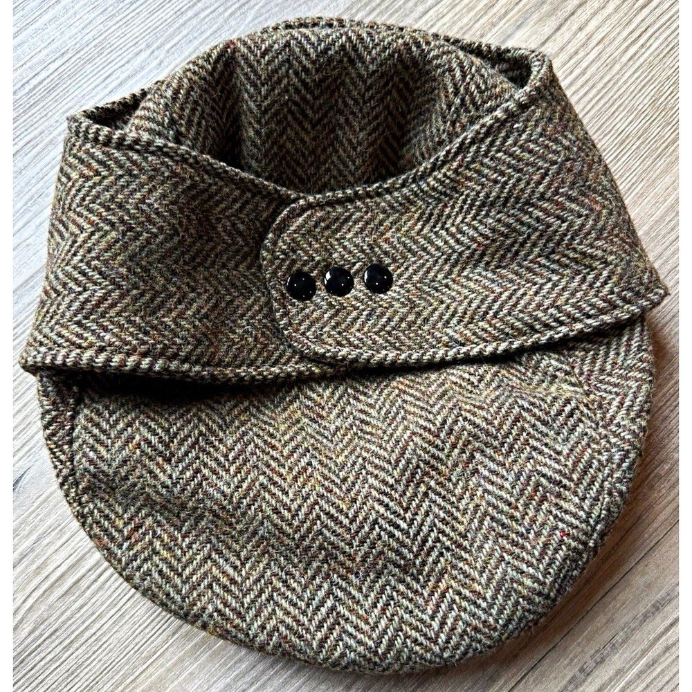 Vintage Union Made Wool Herringbone Ear Flap Cap Hat Size 7 1/8